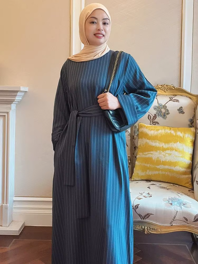 Ramadan Dress for Women Muslim Striped Abaya Eid Mubarak Prayer Long Robe Dubai Turkey Islam Dress Kaftans Abayas Vestidos Largo