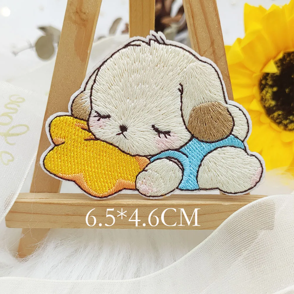 Cute Cartoon Cat Dog Hedgehog Rabbit Patches For Clothing Kids Self-adhesive Applique Scratch Patch DIY Mobile Phone Case Bag