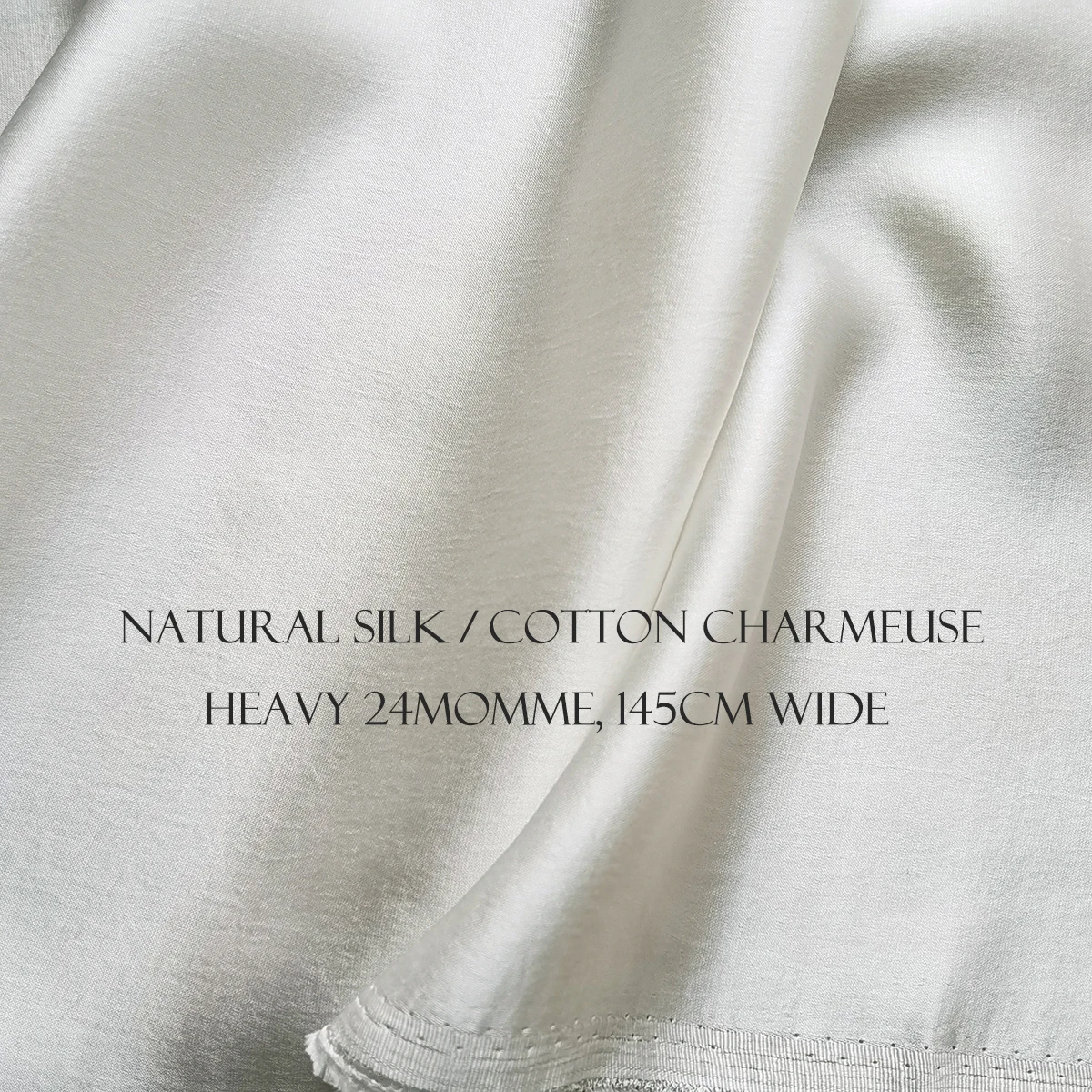 57'' Wide By Meter 24 Momme Heavy Mulberry Silk Cotton Charmeuse Fabric Wedding Evening Dress,Robe Material Ivory White