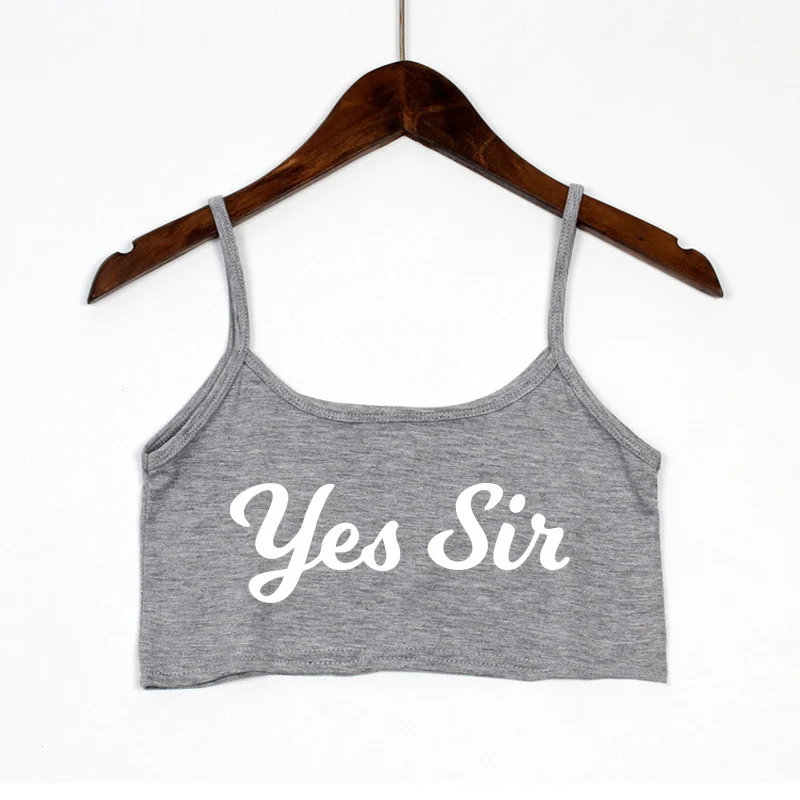 Women's Sexy Elastic Cotton Camis Sleeveless Short YES SIR Sexy Crop Top New Fashion Letters Print Summer Tank Top Bar Women