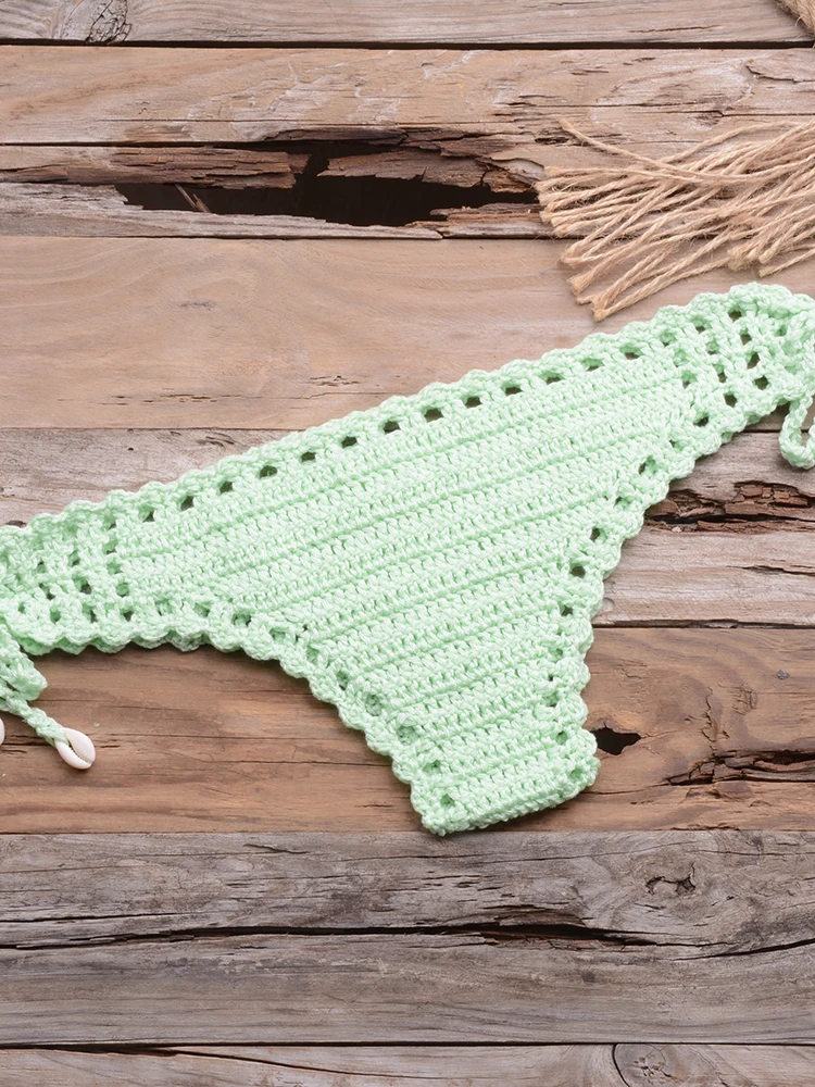 Sexy Crochet Bikinis Sets Handmade Knitted Cotton Swimwear Swimsuit Top + Bottom Bandage Women Sexy Beachwear Biquinis