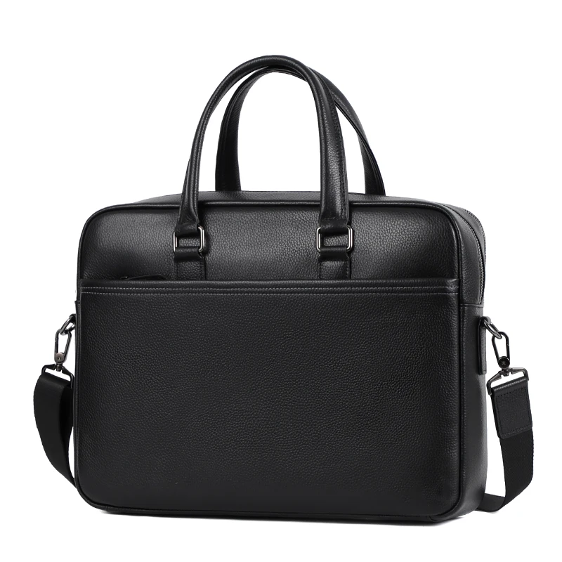 Double Zipper Men Bags Genuine Leather Men Briefcase Bag Business Leather Laptop Bag Shoulder Fashion Office Male Handbag Large