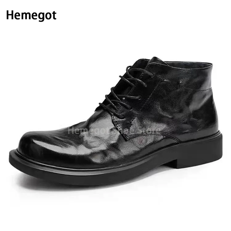 Punk Style Cow Leather Motorcycle Boots for Men Ankle Boots Male Platform Casual Shoes Party Shoes Gothic Streetwear Booties
