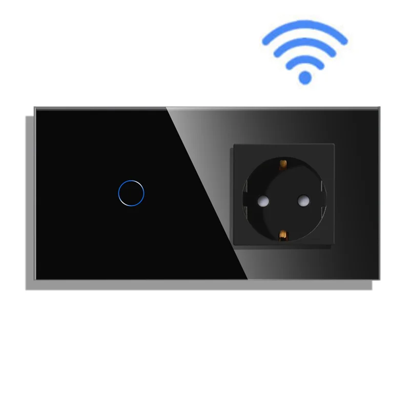 Bingoelec Wifi Wall Touch Switches with Normal EU Socket Glass Panel 1/2/3Gang Google Alexa Light Switches Tuya App Control