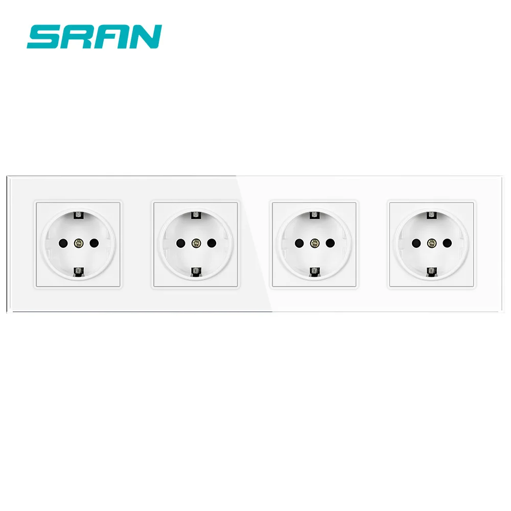 SRAN 4 frame eu Electrical sockets,crystal tempered glass panel 295*82mm With Iron Plate, 16A wall socket