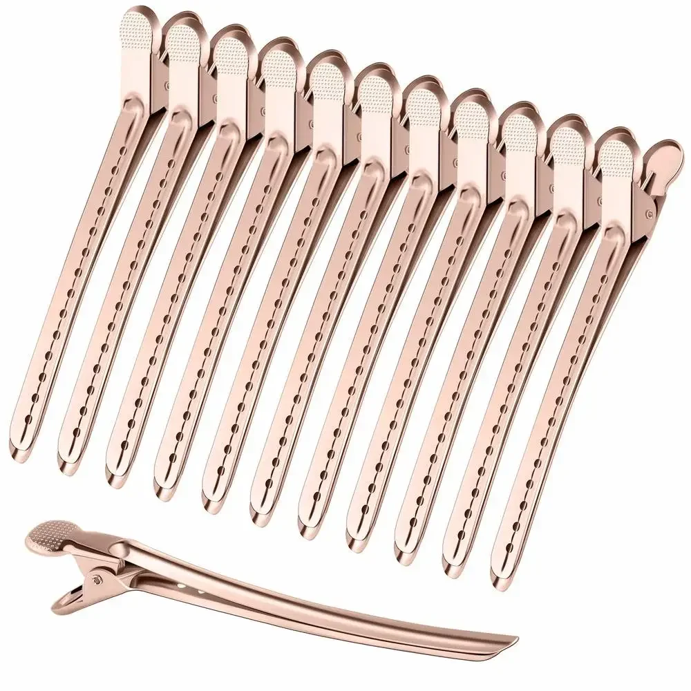 12pcs Hair Care Clips Stainless Steel Hairdressing Sectioning Clips Clamps For Hairdressing Barber Hair Cut Use Styling Tools
