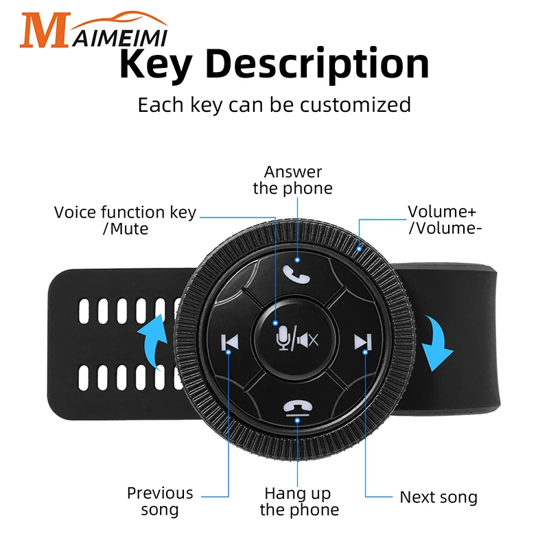 7 Keys Smart Wireless Car Steering Wheel Control Button Remote Button Media Controller With Resin Strap DVD Music Player