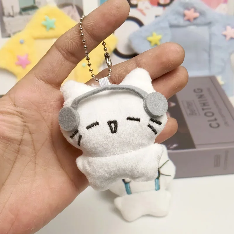 Cute Headphones Kitten Couple Keychain Mini Crying Cat Doll Plush Keyring Cartoon Dog Bee Bag Pendant Charms Backpack Decoration