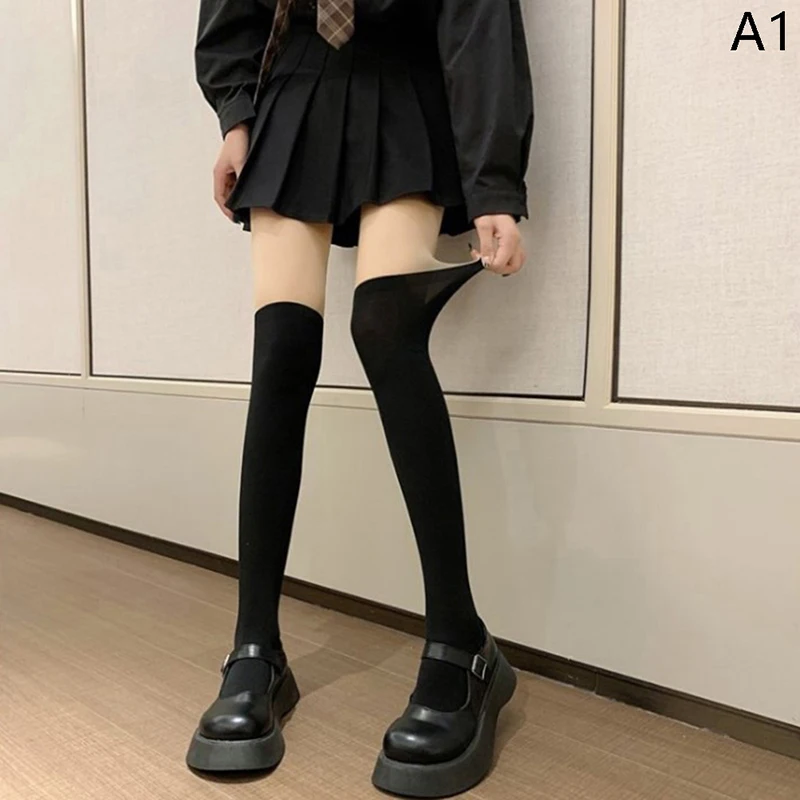 Sexy Patchwork Color Women Pantyhose Tights Fake Stockings Thighs High Stocking Black Color Silk Socks Japanese Style JK Sock