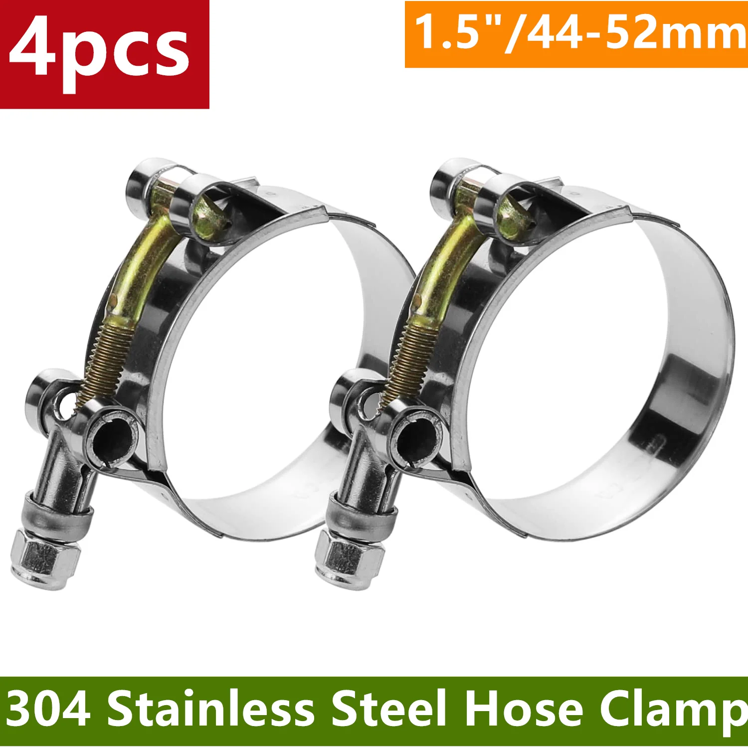 Exhaust Clamp 304 Stainless Steel T Bolt Hose Clamp 1.5" 44-52mm Automotive Adjustable Metal Clamp Welding Tools Tube Pipe Clamp