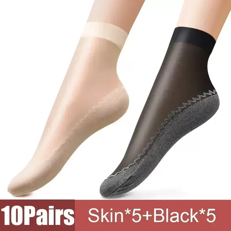 Summer Soft Silk Socks Women Cotton Breathable Bottom Non-Slip Transparent Socks Ladies Short Sock Nylon Slippers Sock