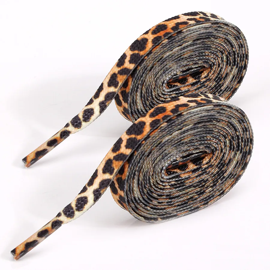 1 Pair Gradual Yellow Leopard Printing Shoelaces Men Women Personality Sport Casual Basketball Leather Canvas Shoes Laces