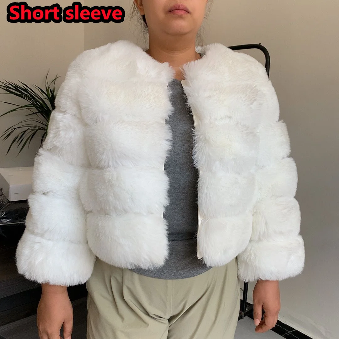 Womens faux fur coat Autumn Winter High Quality Faux Fox Fur Coat fluffy coat fur elegant faux fur 7xl plus size women clothing