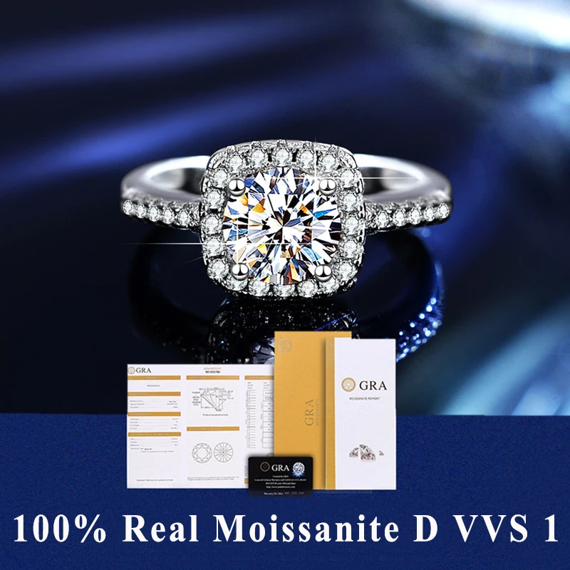 100% Real Moissanite Ring Adjustable Size S925 Sliver D VVS1 Pass Diamond Test Pen GRA Certificate 18K Plating Rings for Women