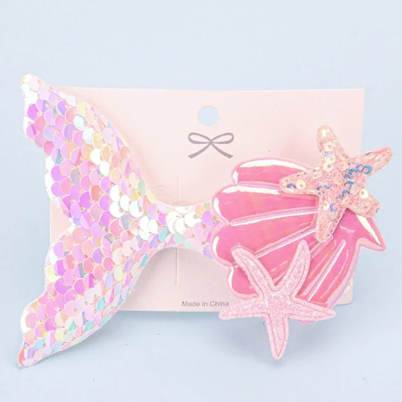 Shell Mermaid Baby Girls Hairpins Color Sequin Hair Clips Shiny Princess Accessories Sweet Duckbill Clip Photo Props Headwear