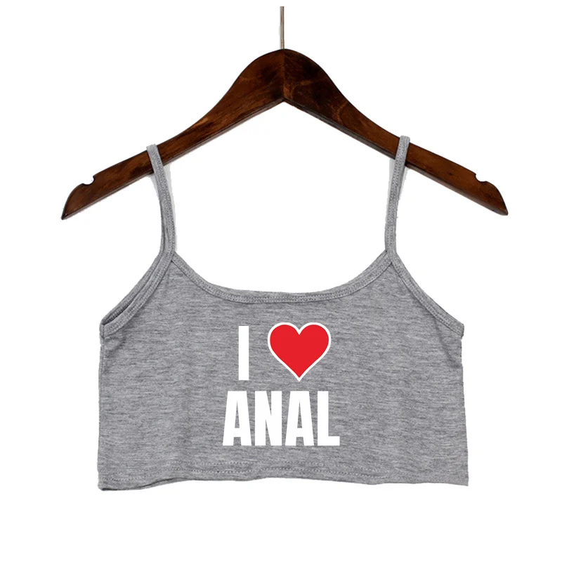 Funny Love Heart Anal Print Summer Women's Crop Top Sexy Elastic Cotton Camis Sleeveless Short Tank Top Bar Hot Tops for Women