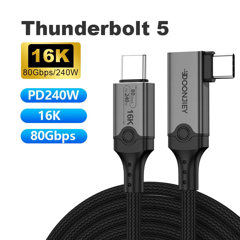 90 Degree Thunderbolt 5 Cable USB5 Type C 80Gbps USB C to C PD 240W Fast Charge Cable 16K Ultra HD Compatiable Thunderbolt 4/3