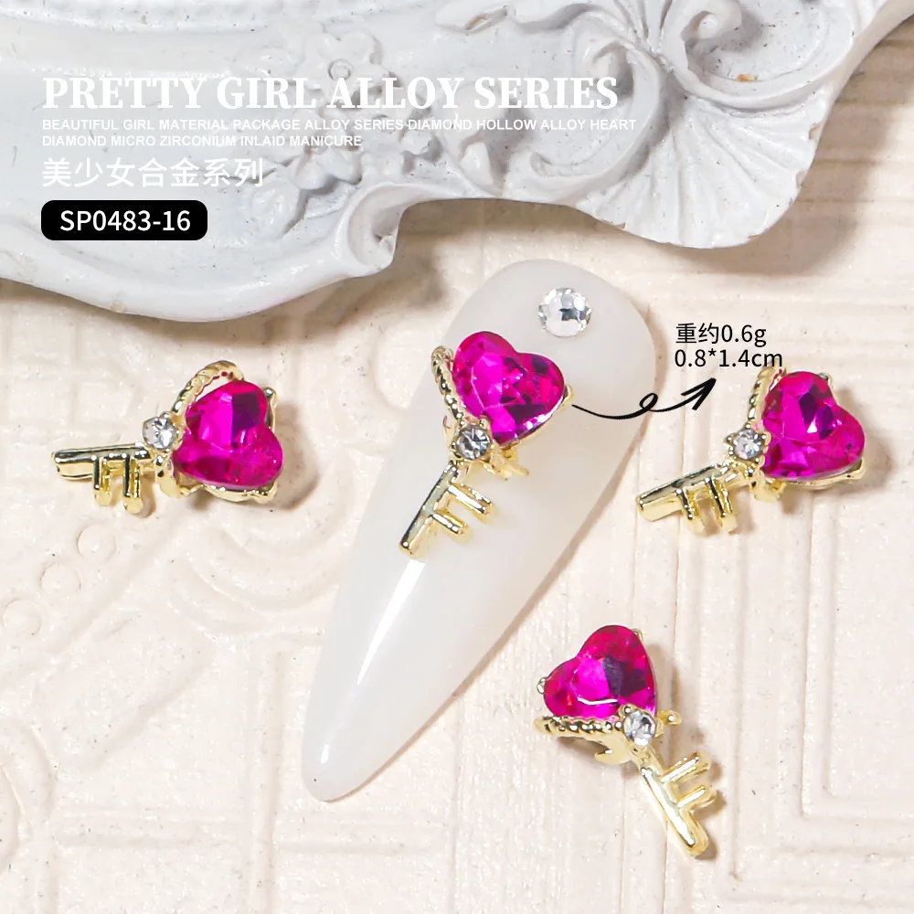 10 Pcs Luxury Girl Nails Charms Stars Pentagram Peach Heart Diamonds Pendant Nail Art Rhinestone Crystal Alloy Jewelry Decors