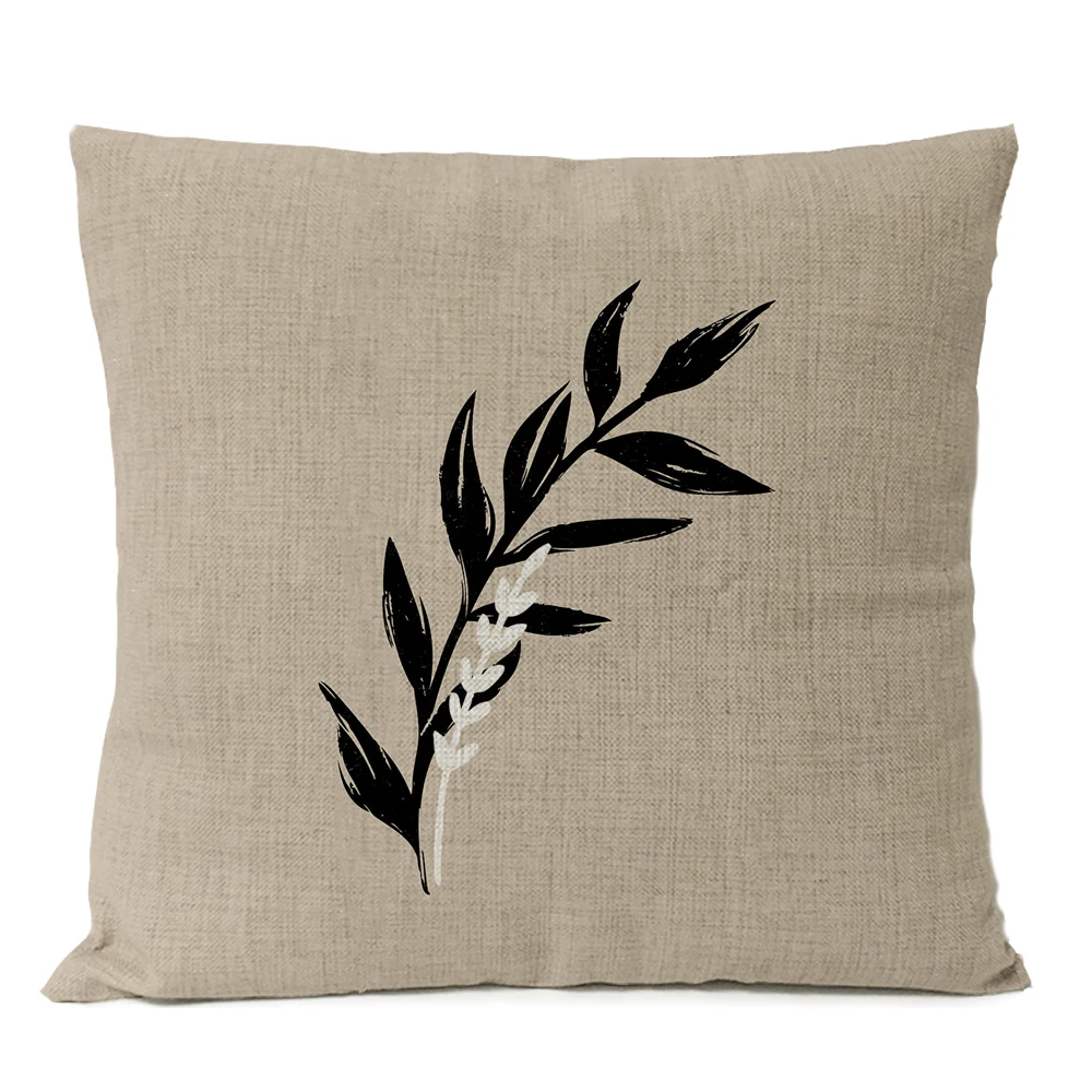 Simple Black Geometric Pillows Boho Leaves Throw Pillow Cover Bohemia Floral Cushion Home Decoration Decorative Sofa Pillow Case
