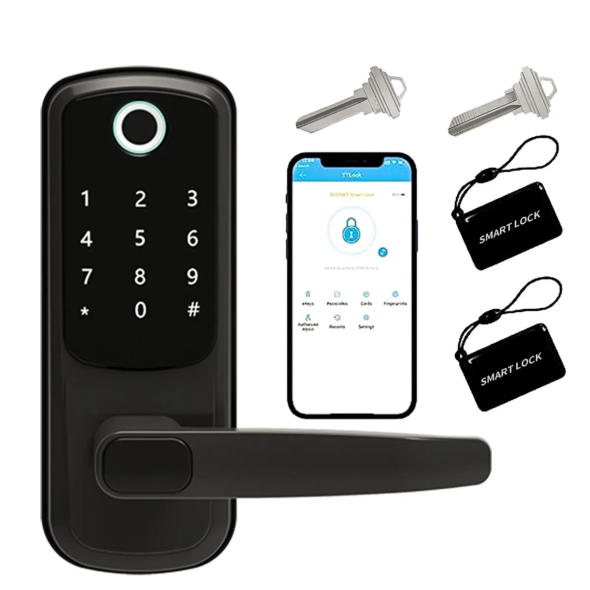 Electronic Smart Door Lock App Control Biometric Lock Fingerprint Password Keypad Key APP Unlock Reversible Handle TTLOCK