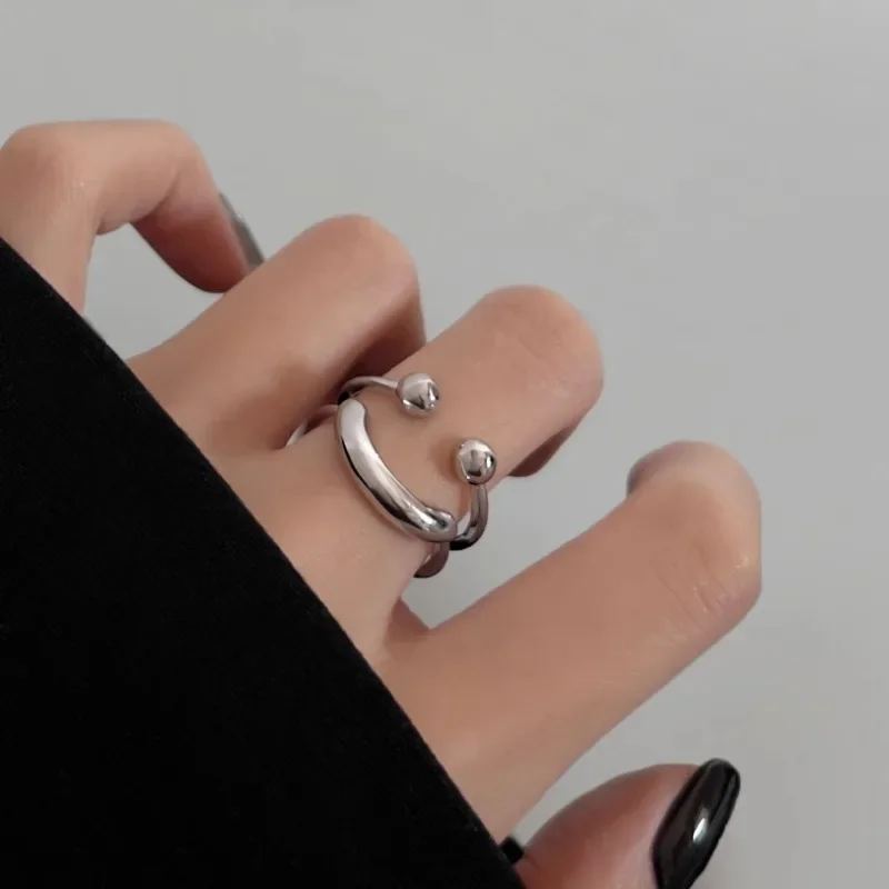 Smile Face Open Rings for Women 2025 New Silver Color Simple Double-Layer Adjustable Ring Jewelry Gift Sweater Accessories Ring