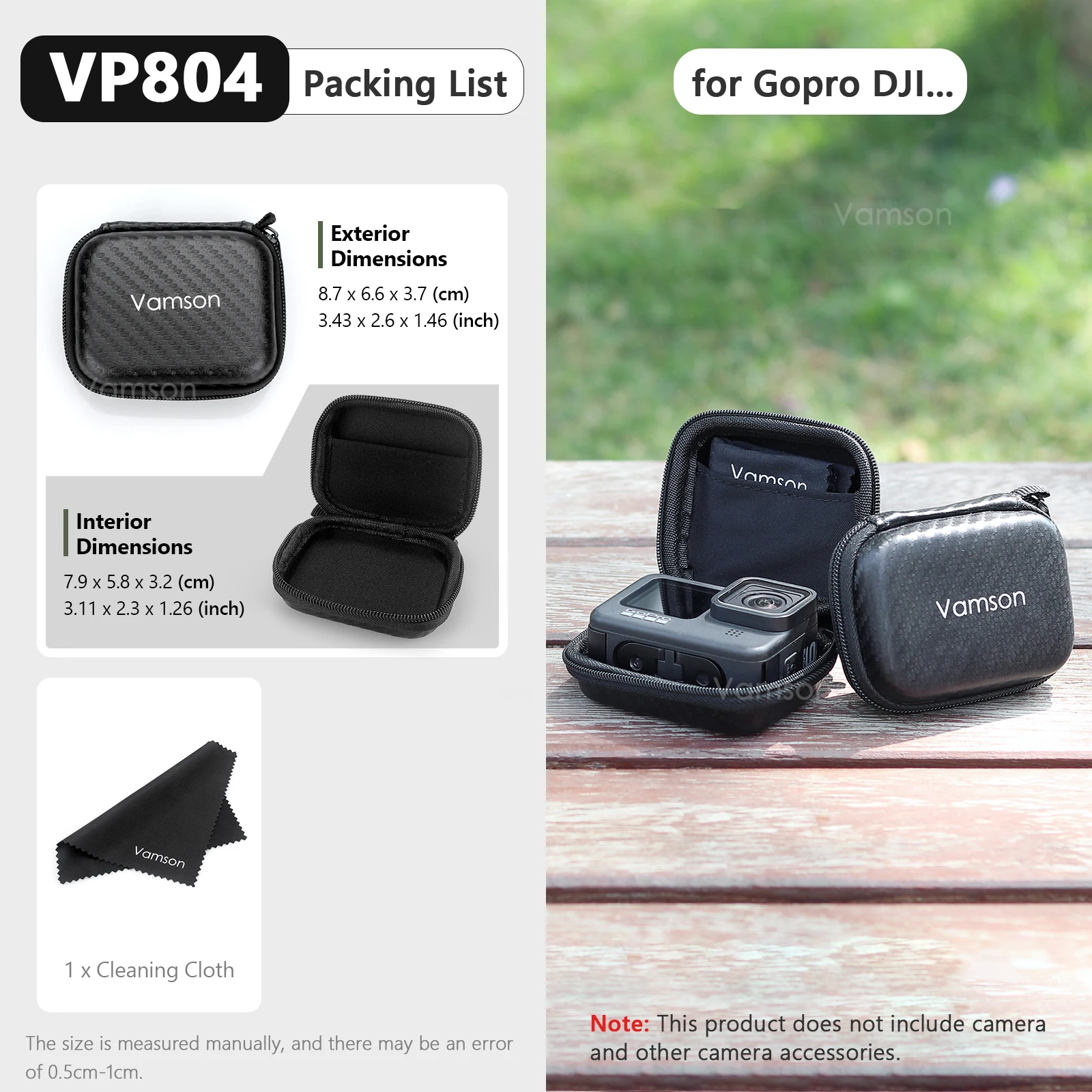 Vamson Mini PU Protective Storage Case for Gopro Hero 12 11 10 9 8 for DJI OSMO Action for Insta 360 X3 One X2 Camera Accessorie