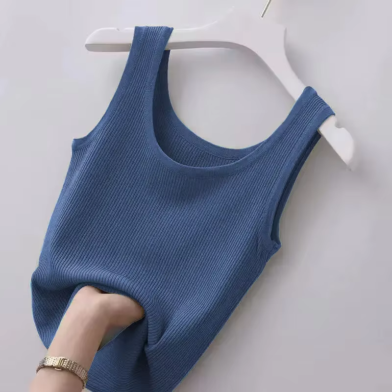 Summer knit vest top sexy sleeveless o neck women camisole pure color black white T-shirt solid color plus size slim tank top