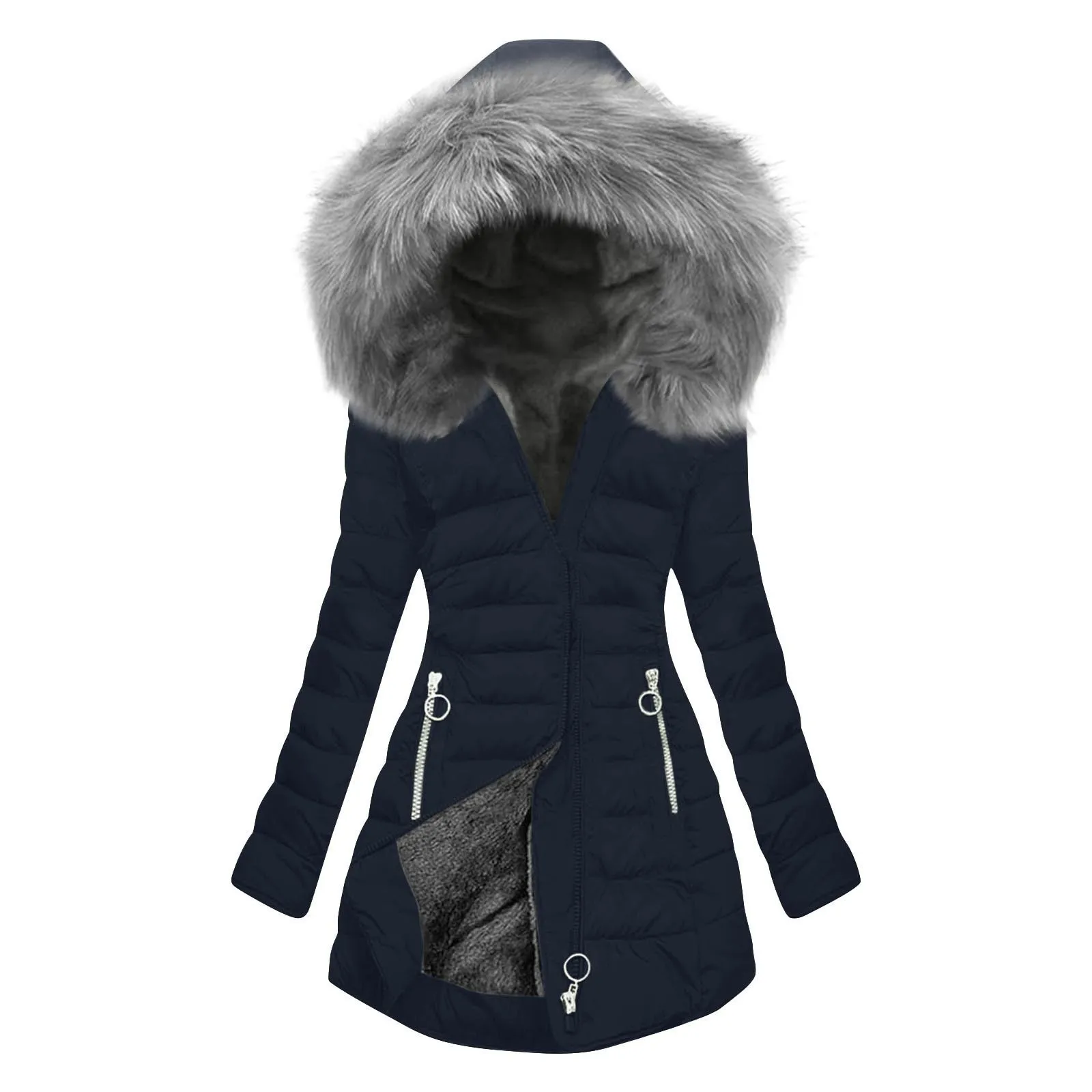 Womens Lined Long Coat Plus Size Mid Length Quilted Jacket Warm Winter Outerwear With Hood Windproof Winter Jacket For Women