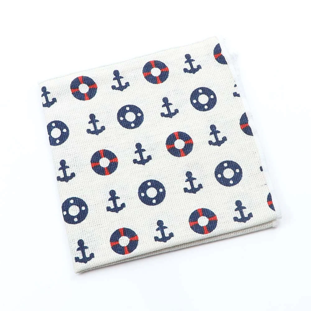 Japanese Style Linen Handkerchief Scarves Vintage Waves Cartoon Animal Flower Pattern Hankies For Men Casual Party Wedding Gift