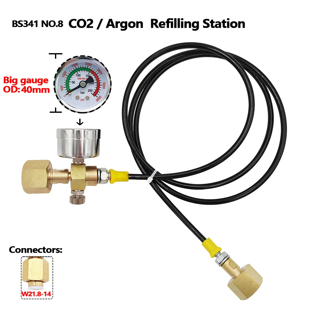 Refilling Station Charging Adapter Transfer Nitrogen Argon CO2 From 40L Bottle To Small Welding Tanks G5/8, W21.8-14,CGA320