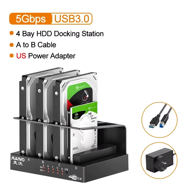 MAIWO 4 Bay Hard Drive Enclosure Sata to USB 3.0 External Multi-Bay 2.5& 3.5 Inch HDD SDD Docking Station Hard Disk Box For Pc