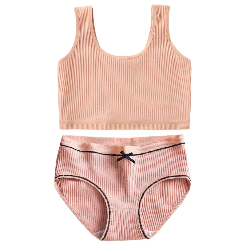 Cotton Girls Panties And Bras Sets Teenage Girls Cotton Training Bra Panty Set Solid Kids Sports Bra Briefs Underwear