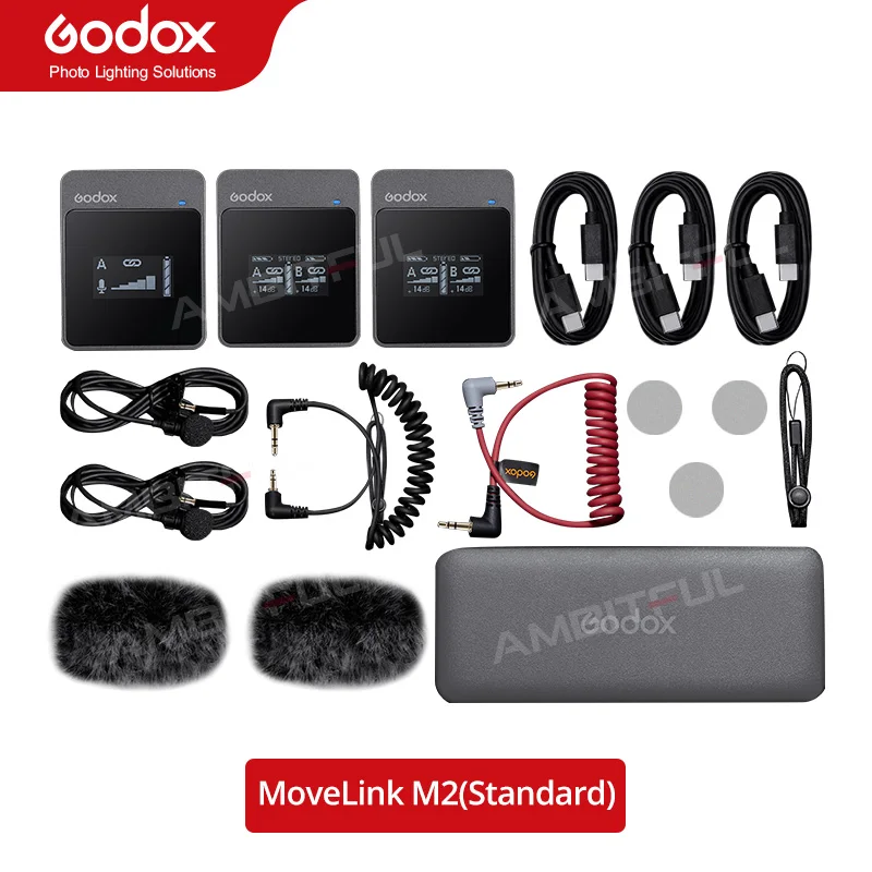 Godox MoveLink M2 UC2 LT2 2.4GHz Wireless Lavalier Microphone for DSLR Cameras Camcorders Smartphones, and Tablets for YouTube