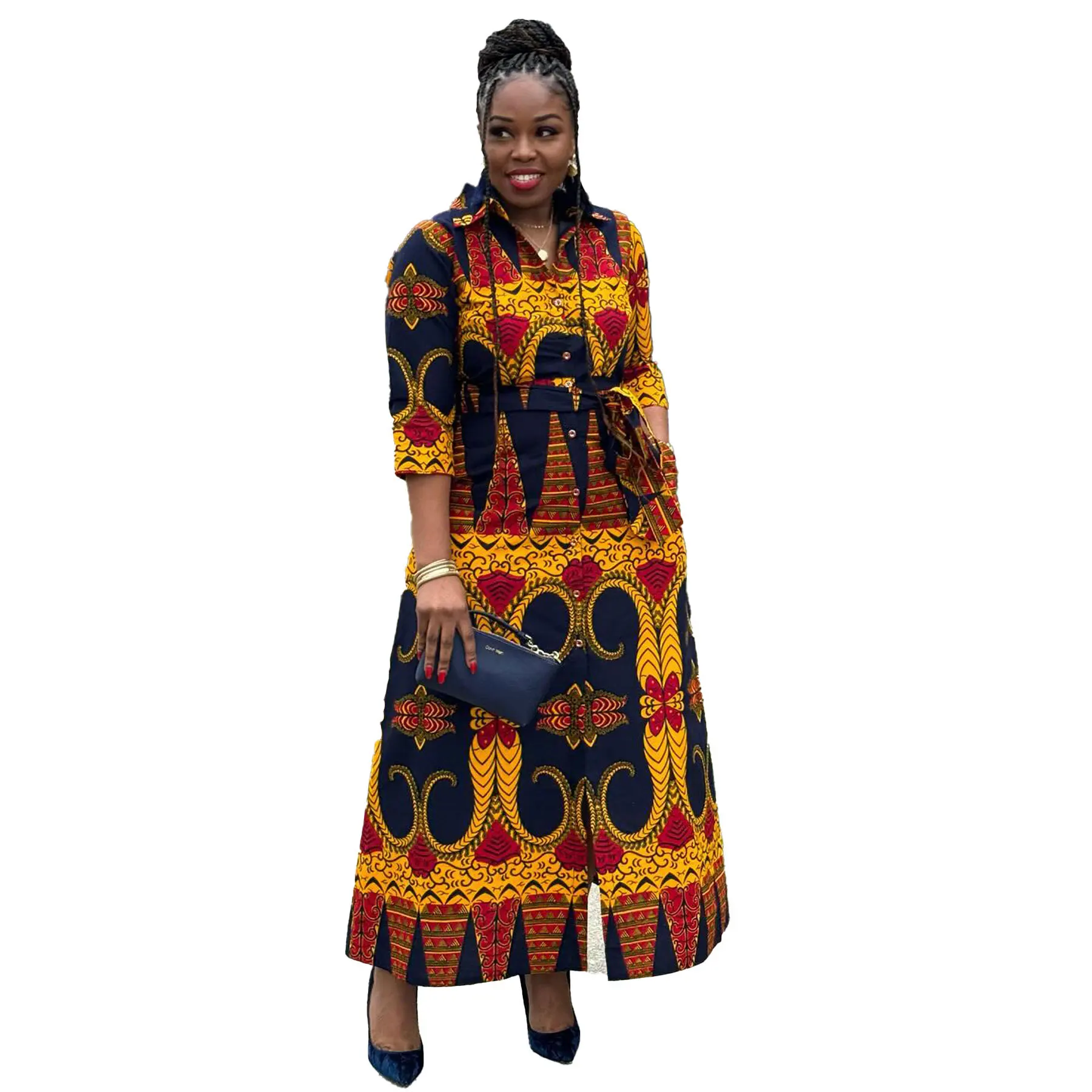 Polyester African Dresses For Women Elegant New Muslim Fashion Abayas Dashiki Robe Kaftan Midi Dress Turkish Africa Clothing