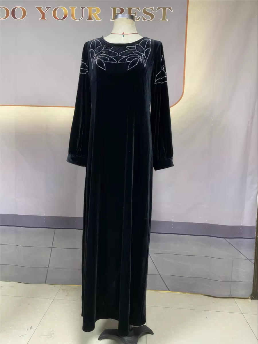 Eid Muslim Party Dress for Women Abaya Spring Velvet Diamond Dresses Ramadan Belt Vestidos Largos Dubai Robe Jalabiya 2024