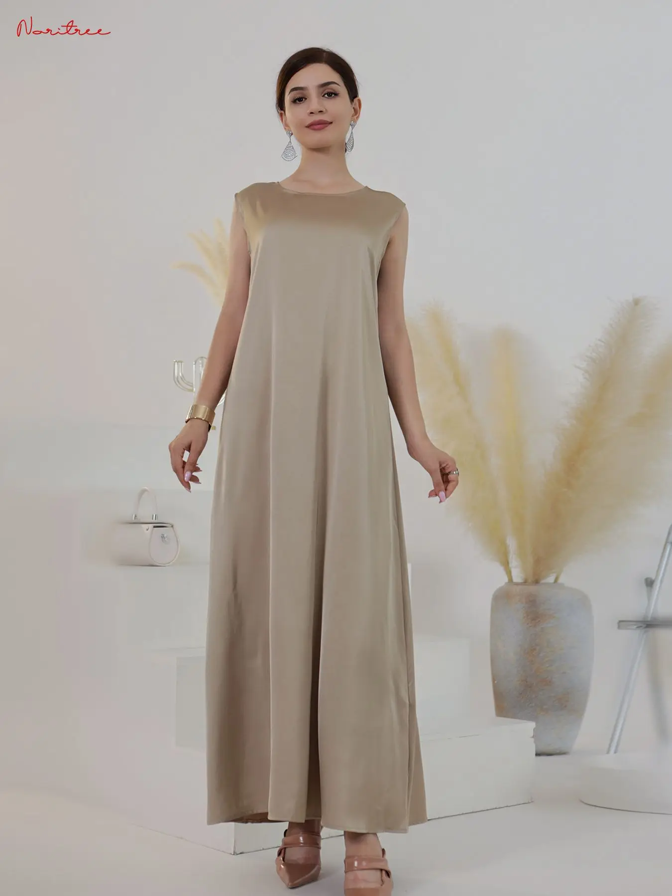 Fashion Silky Inside dress Muslim Dresses Sleeveless Long Muslim Abayas female islamic abayas muslim robes wy1696