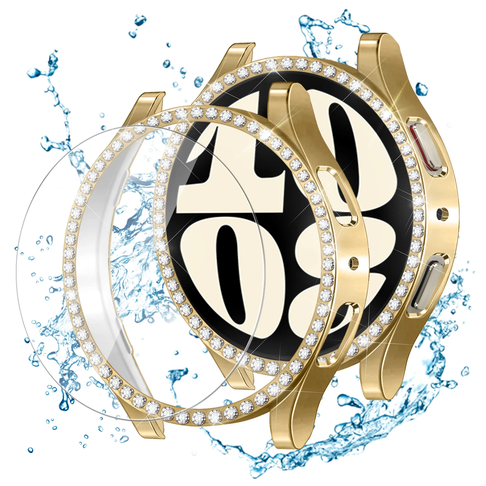 Glass+Case for samsung Galaxy watch 6 accessoires Bling Diamond PC bumper+Screen protector watch6 watch4 watch5 44mm 40mm Cover