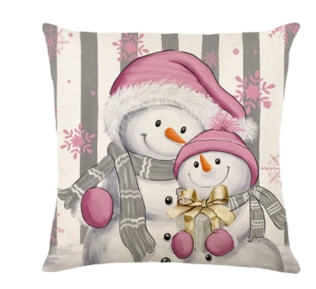 Christmas Cushion Cover 45×45cm Xmas Throw Pillow Covers Christmas Cartoons Pink Theme Pillowslip Home Decor Linen Pillowcase