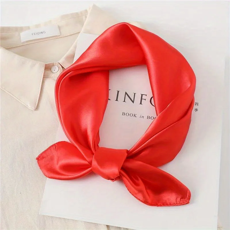 Luxury Satin Solid Silk Square Scarf for Women Girls Soft Hairband Neckerchief Office Hijab Headband Foulard Bag Ribbons Gift
