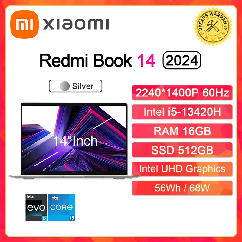 Xiaomi Redmi Book 14 Laptop Intel i5-13420H 16G 512G/1T SSD 14Inch 2.2K 60Hz Screen 38W Mi Portable Office Notebook