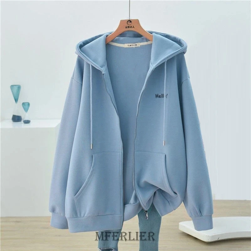 Plus Size 6XL 150KG Spring Women Hoodies Zip-up Harajuku Oversized Pocket Hooded Sweatshirts Long Sleeve Loose Baseball Jacket