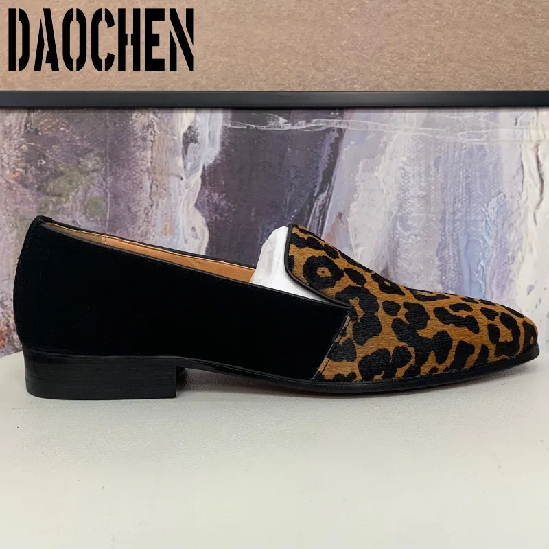 Luxury Men's Loafers Suede Mixed Leopard Shoes Casual Dress Man Shoe Wedding Party Banquet Genuine Leather Shoes For Men