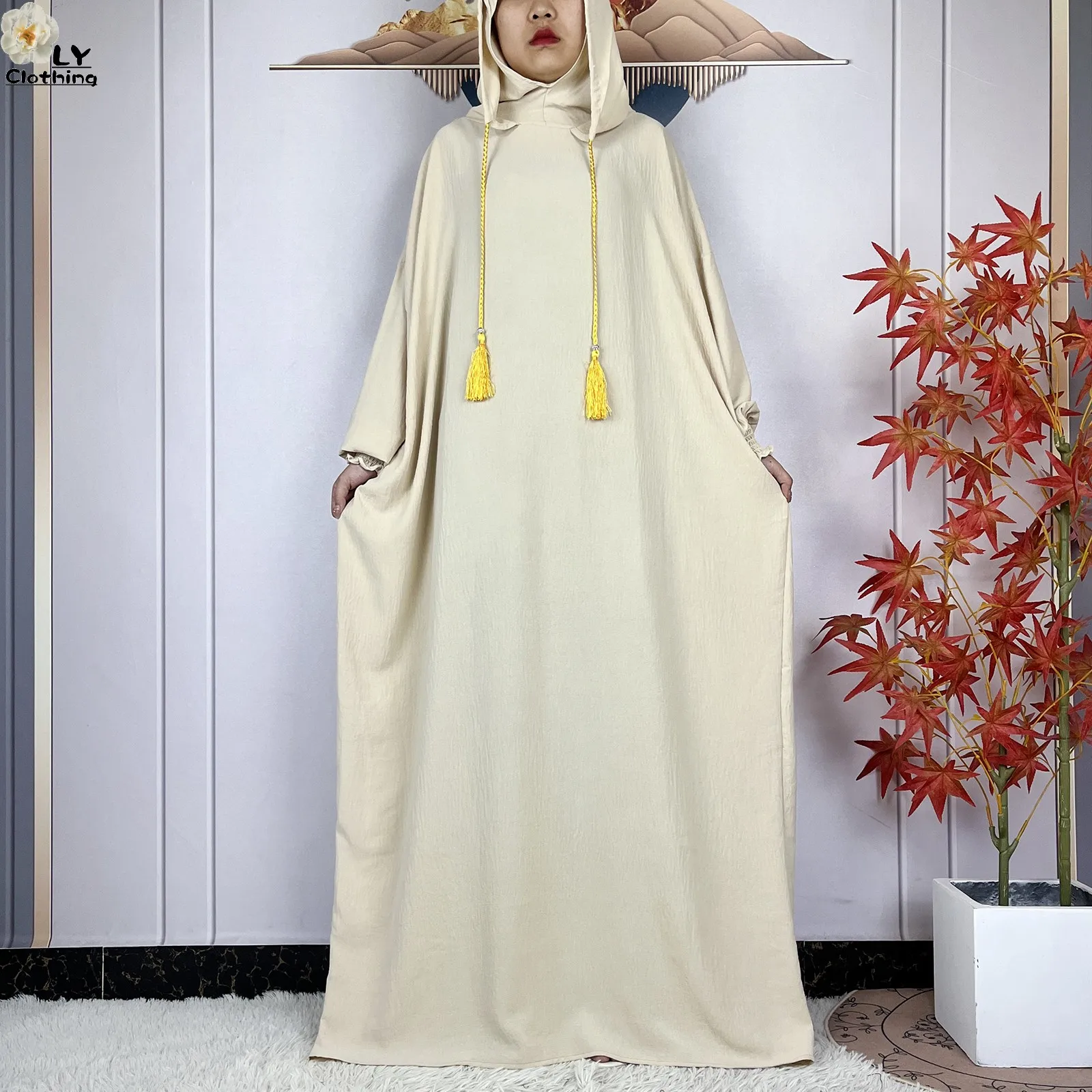 New Style Ramadan Muslim Two Hats Long Sleeve Abaya Femme Islam Prayer Clothes Dubai Turkey Caftan Loose Robe Women Dress Kaftan