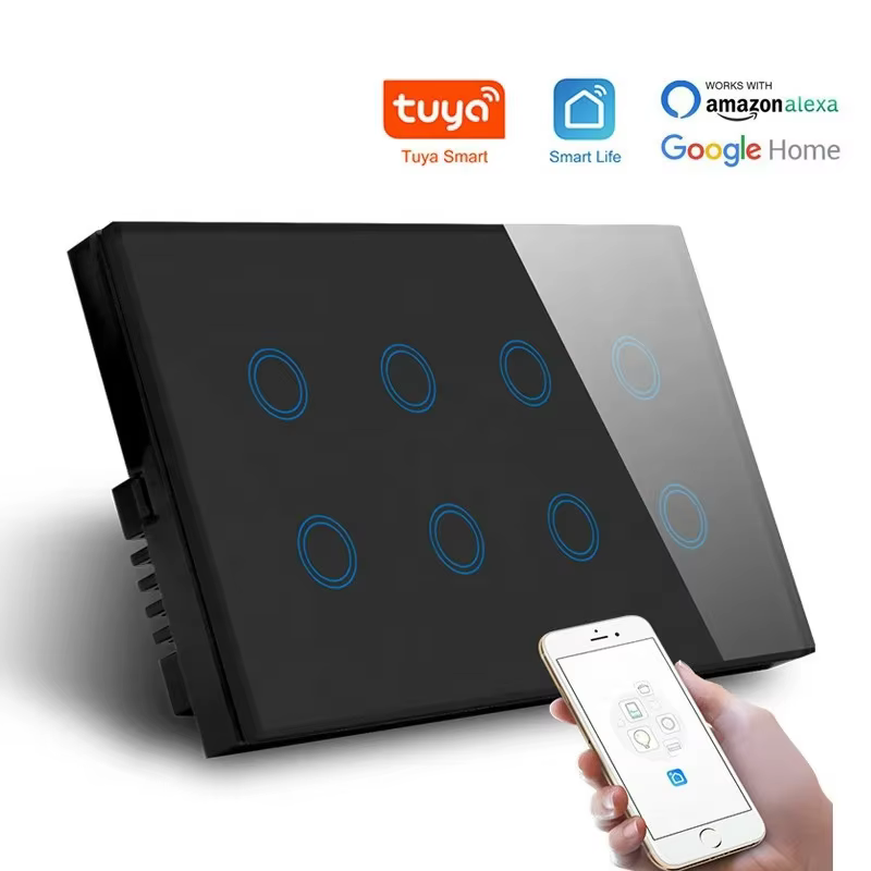 Wifi Smart Touch Light Wall Switch Interruptor Glass Panel 8 Gang 147*86mm Tuya App  SmartLife Compatible with Alexa Google Home
