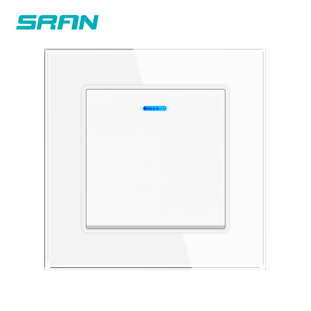 SRAN EU standard Wall Light Switch Tempered Glass Panel 1/2way Stairs Through Switches,The switch is turned off the LED turns on