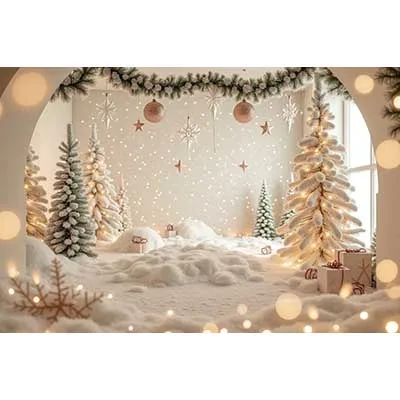 MOON.QG Snow Globe Christmas Backgrounds Winter Field Snowflake Pine Gifts Photozone Backdrops Children's Photo Studio Supplies