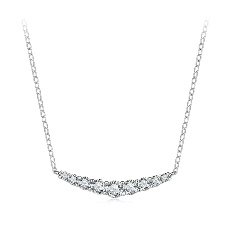 BAMOER Moissanite Smile Necklace, Round Brilliant Cutting Lab Grown Diamond Gold Plated 43cm 925 Sterling Silver Necklaces