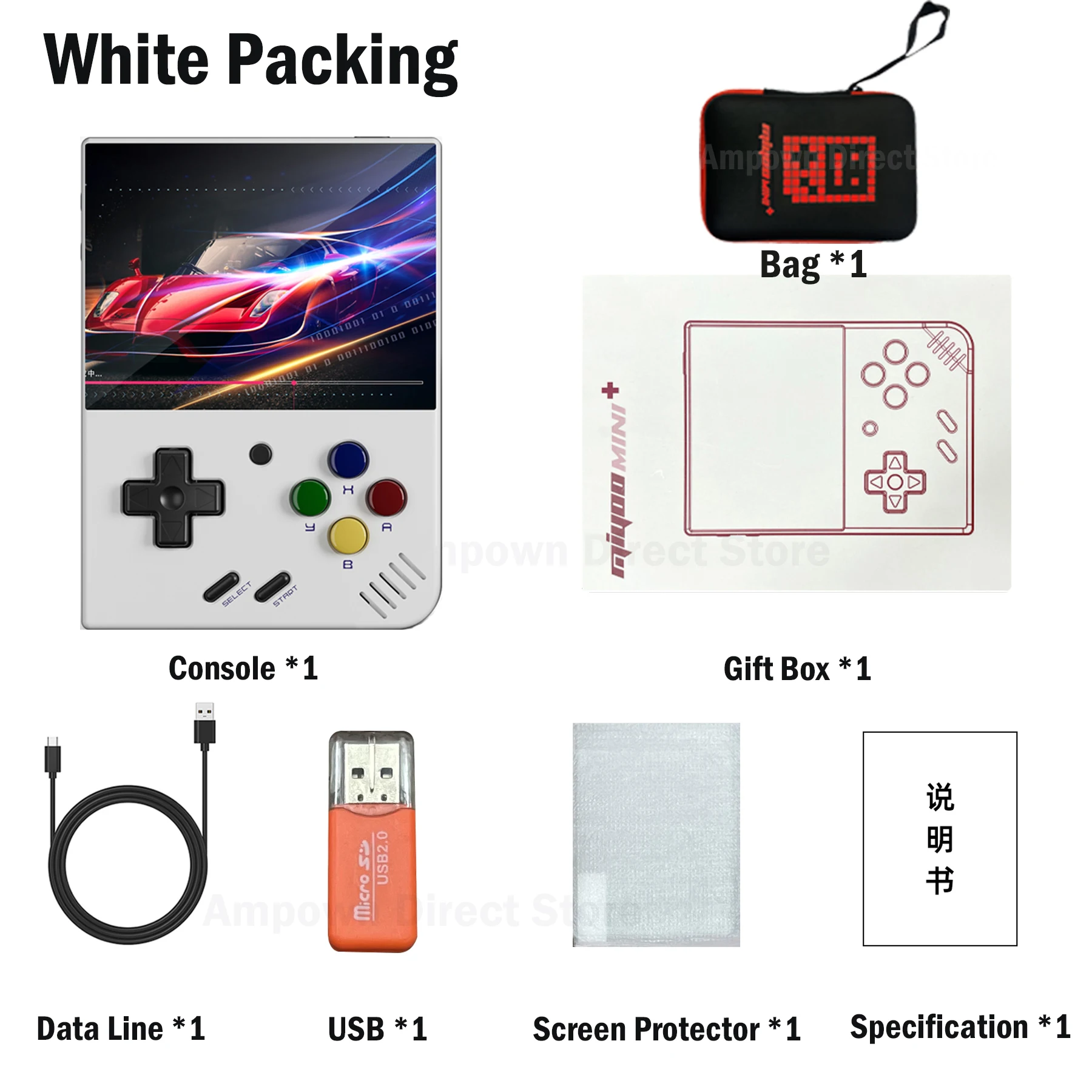 AMPOWN Miyoo Mini Plus Consoles Handheld Game Players 3.5'' IPS Portable Retro Video Game Linux System 3000mAh Wireless Emulator