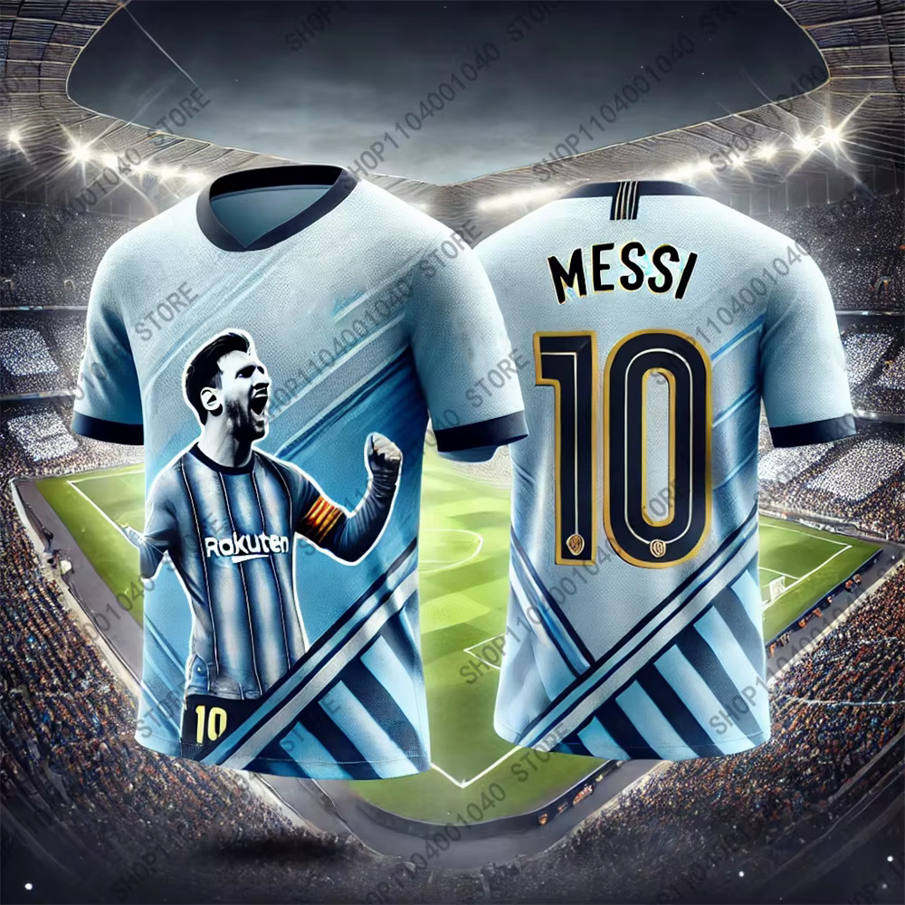 2024 New AI Messi Football Fan Jersey For Men's Summer Sports Soccer Training T-Shirt Tops V Neck Loose Sweatshirt teen Clothing