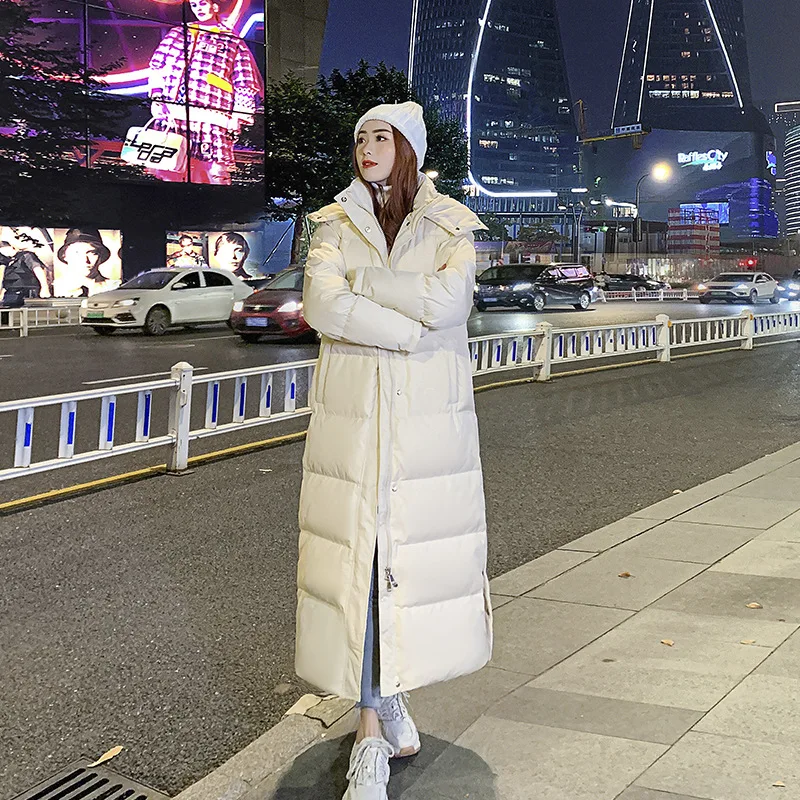 X-long Lengthened Thicken Warm Duck Down Hoodie Overcoat Women Plus Size Snowwear Ankle Length Waterproof Winter Coat Hooded